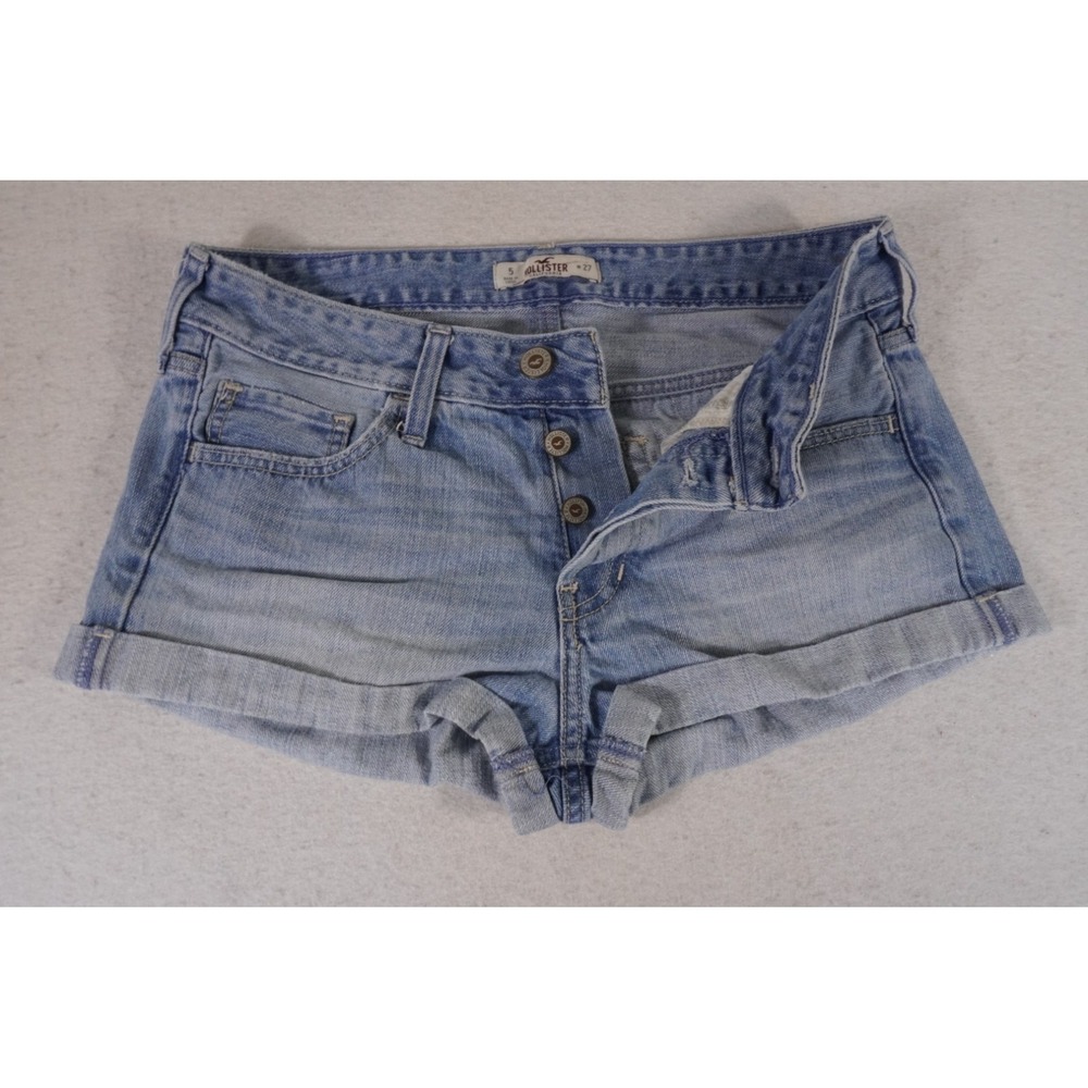 Hollister California Jean Shorts Women 5 Blue Denim Cotton Cuffed Hem Button Fly